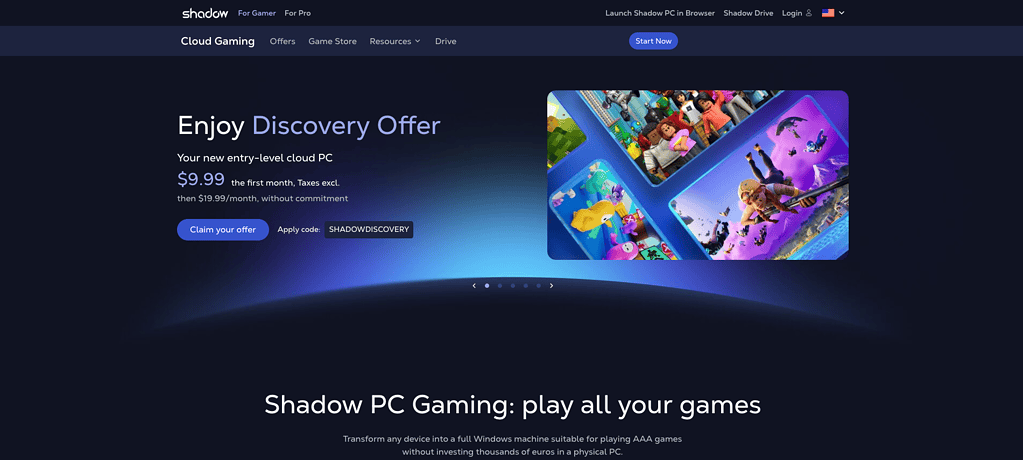 Shadow PC website home