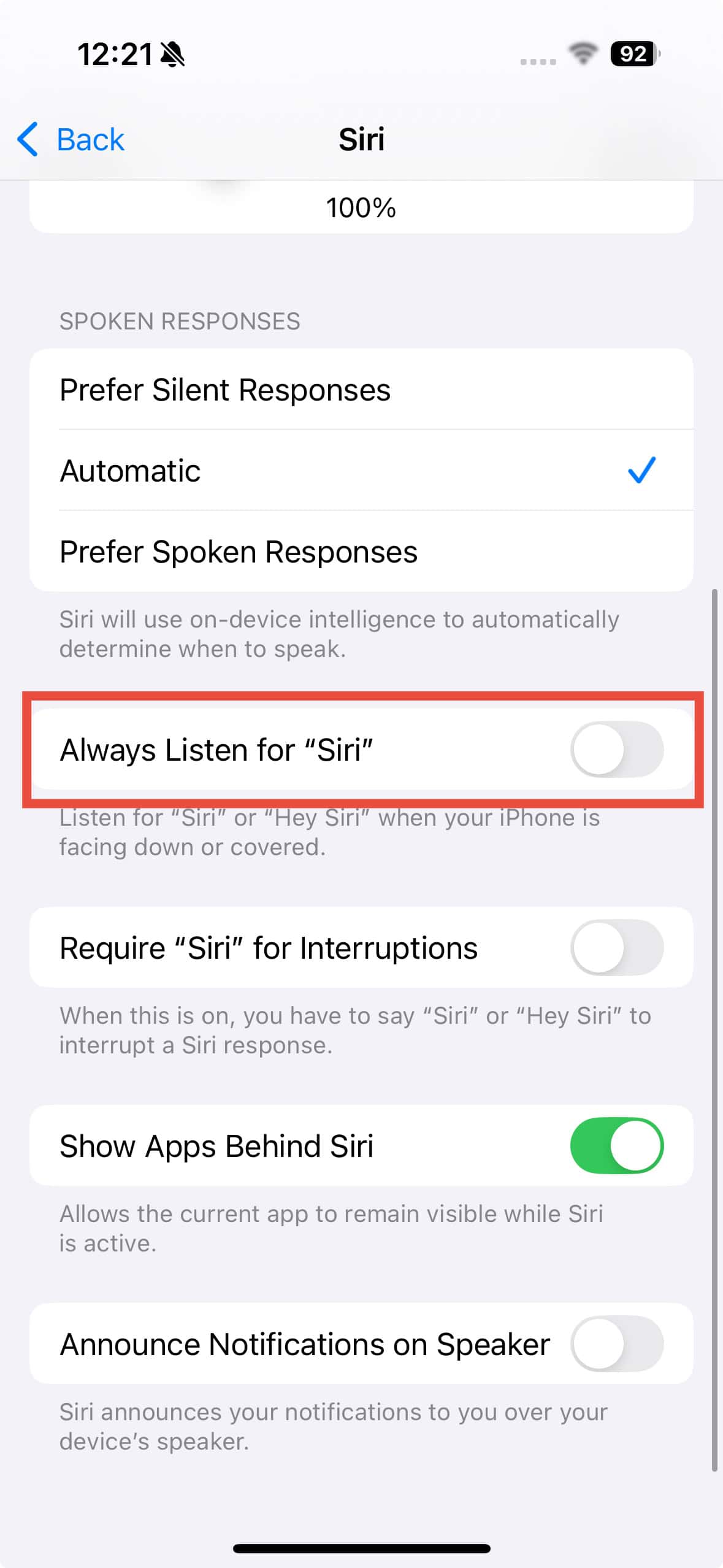 always listen for siri