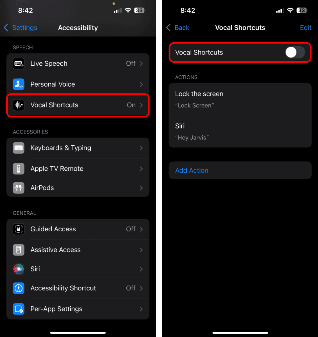 disable vocal shortcuts