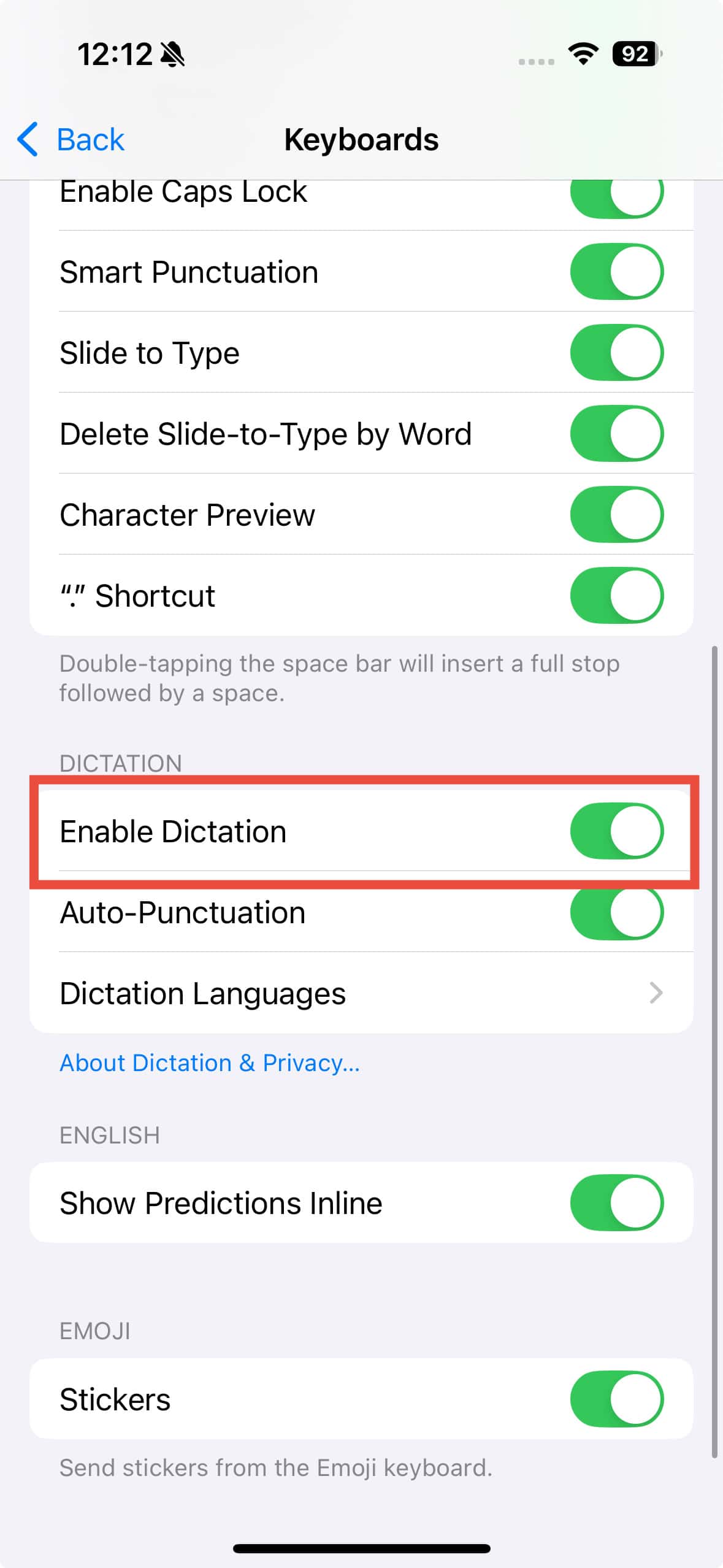 enable dictation