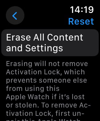 Factory reset Apple Watch