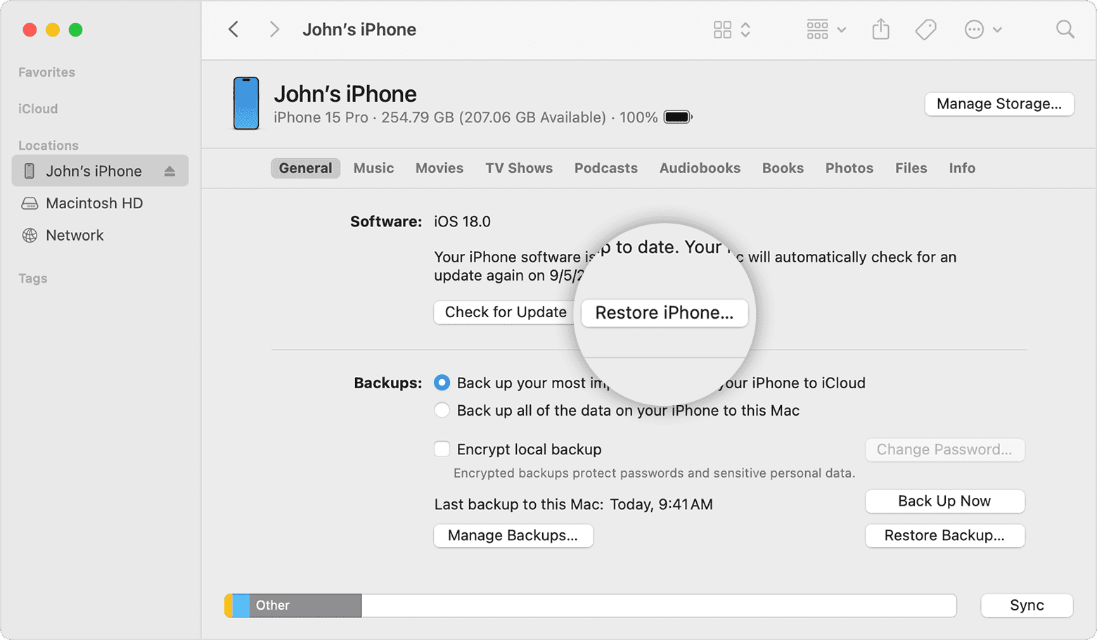 restore iphone itunes