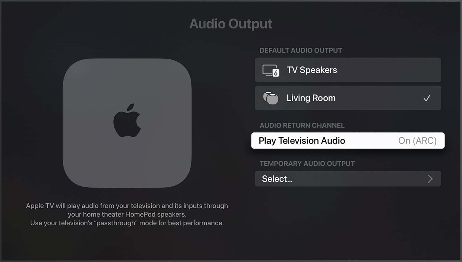 Audio Output Choice Apple TV