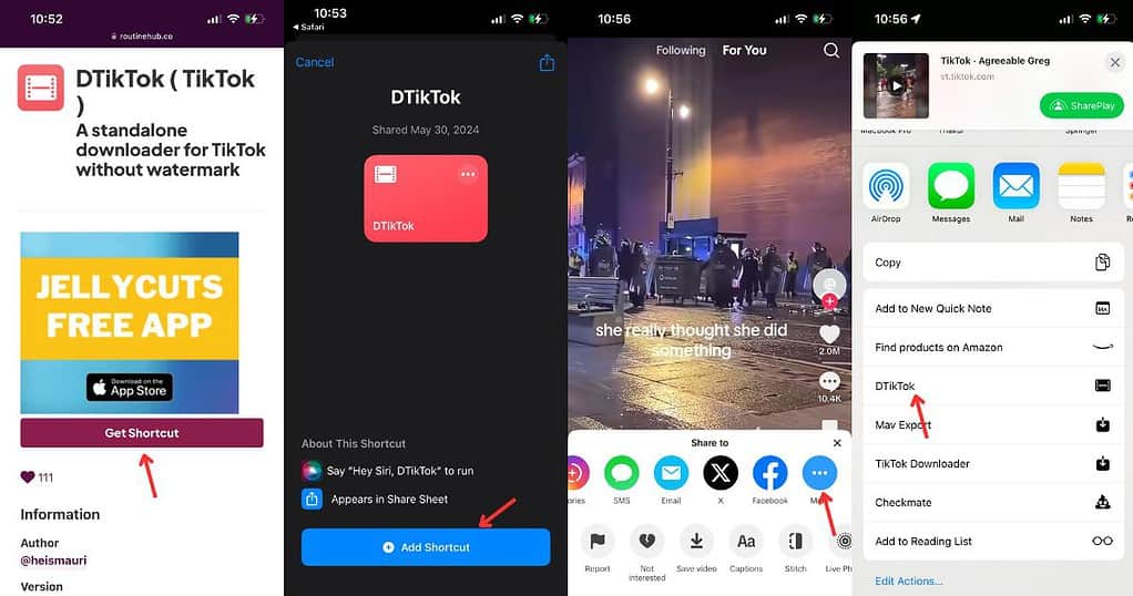 Steps to download TikTok video without watermark using DTikTok on iPhone