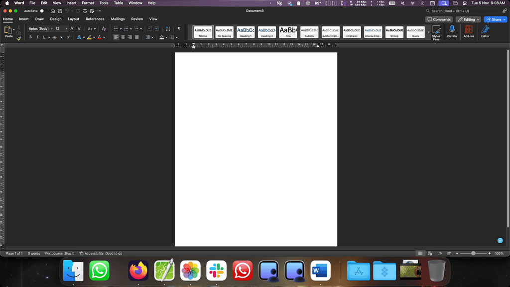 Microsoft Word macOS blank document