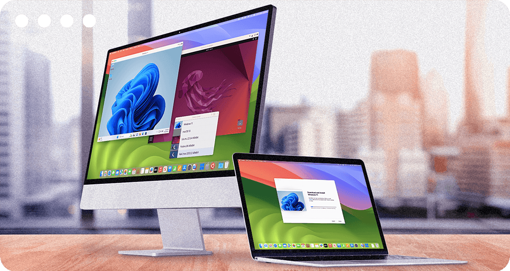 Parallels Desktop running Virtual Machines on a MacBook and an iMac