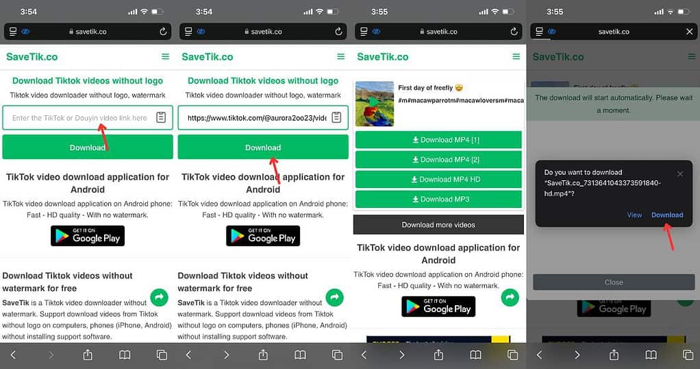 Steps to download TikTok video without watermark using SaveTik on iPhone