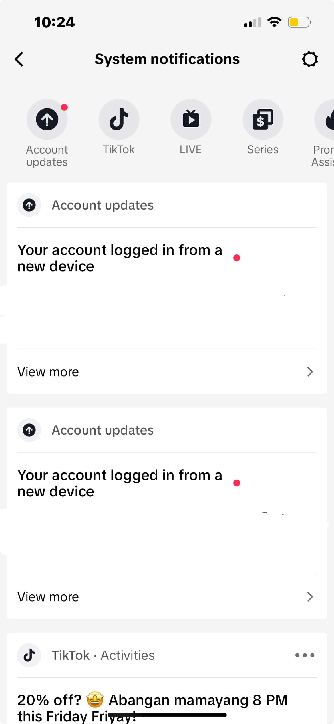 TikTok System Notifications