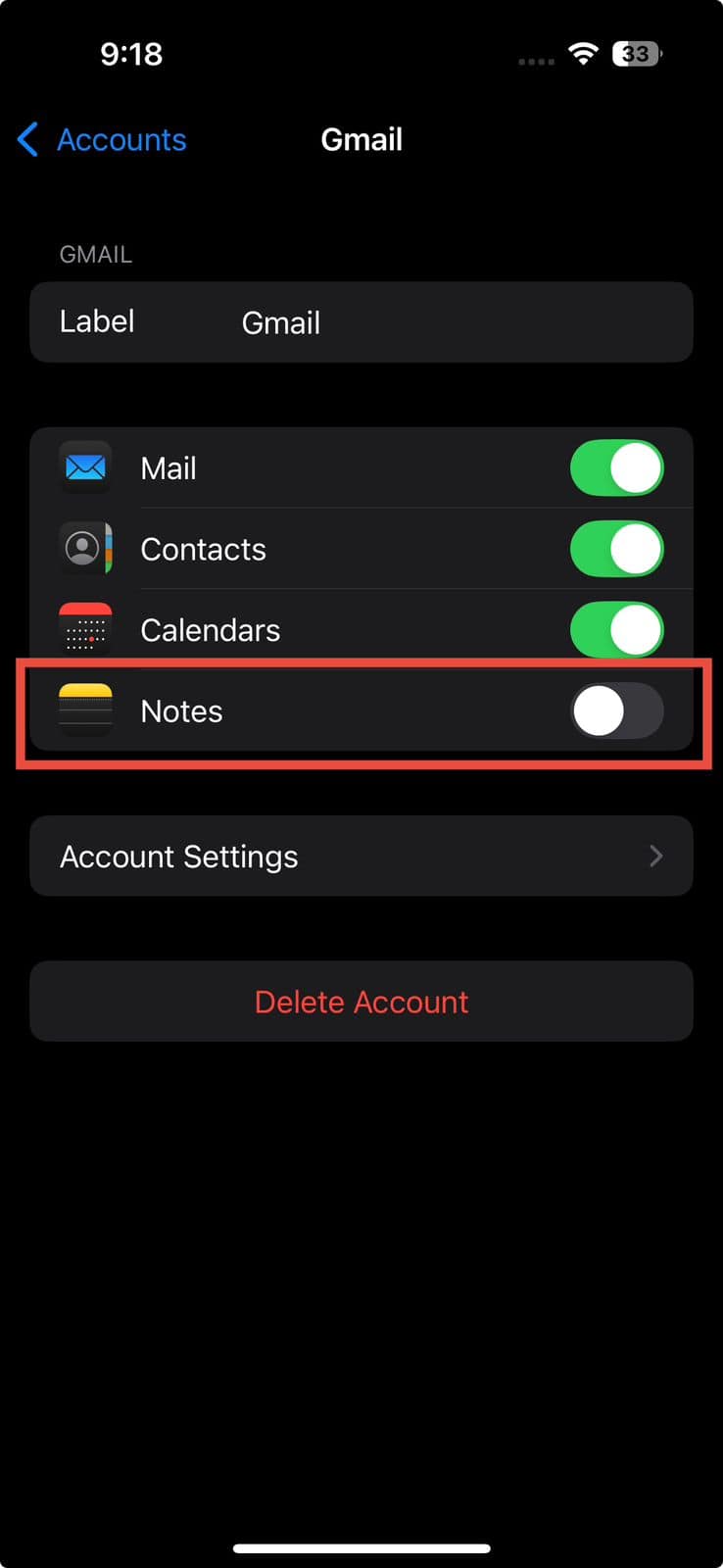 notes mail accounts