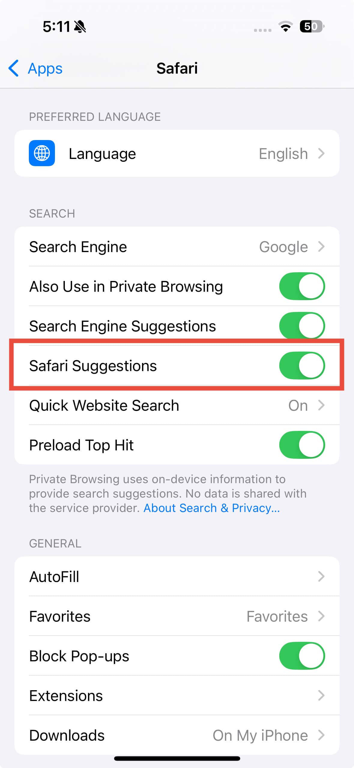 safari suggestions