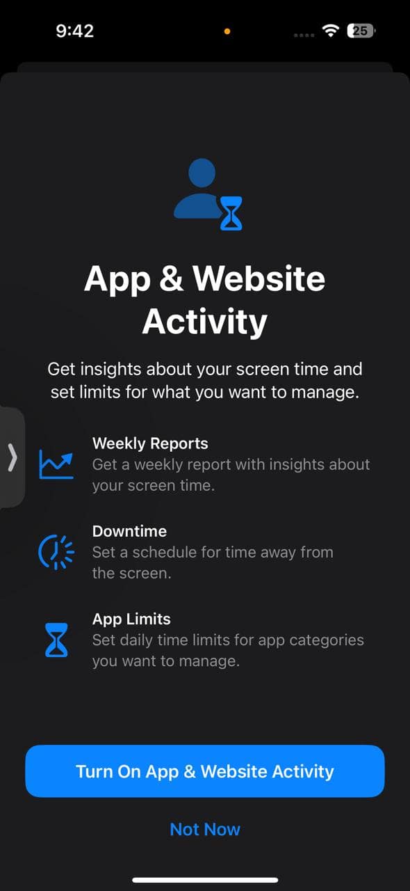 turn on app website activity