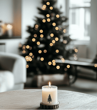 A Christmas Tree With a Tabletop Candle