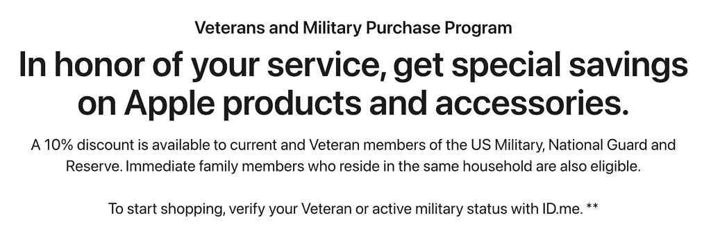 Image showing Apple's discount policy for veterans