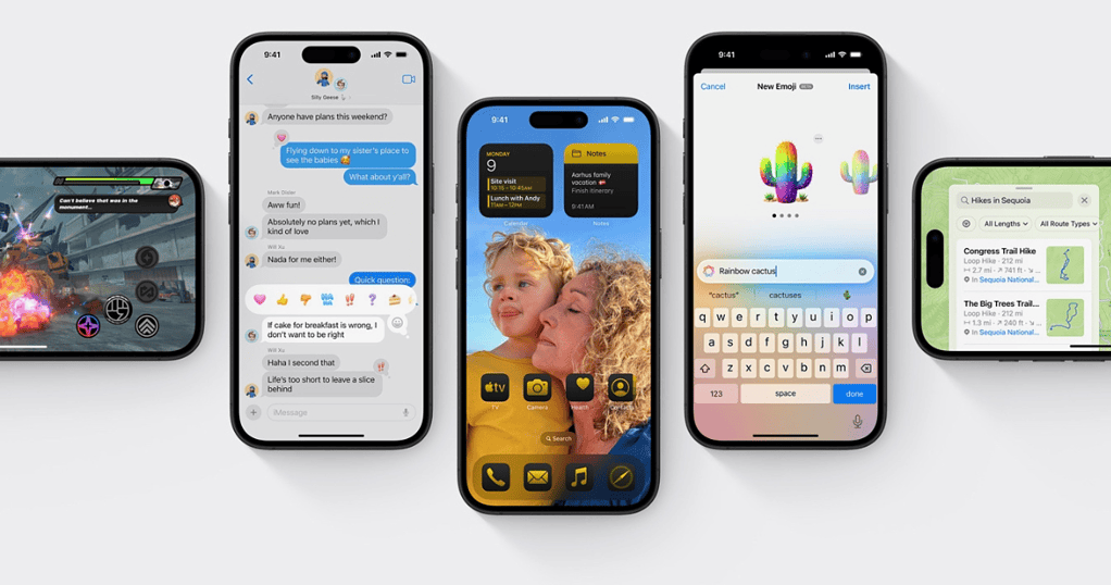 Different iPhone models running iOS 18