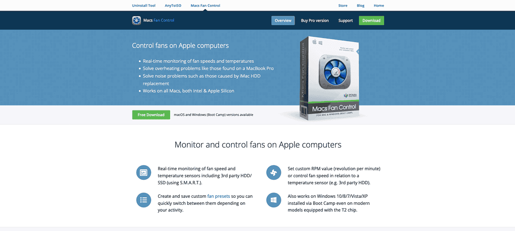 Macs Fan Control app website screenshot