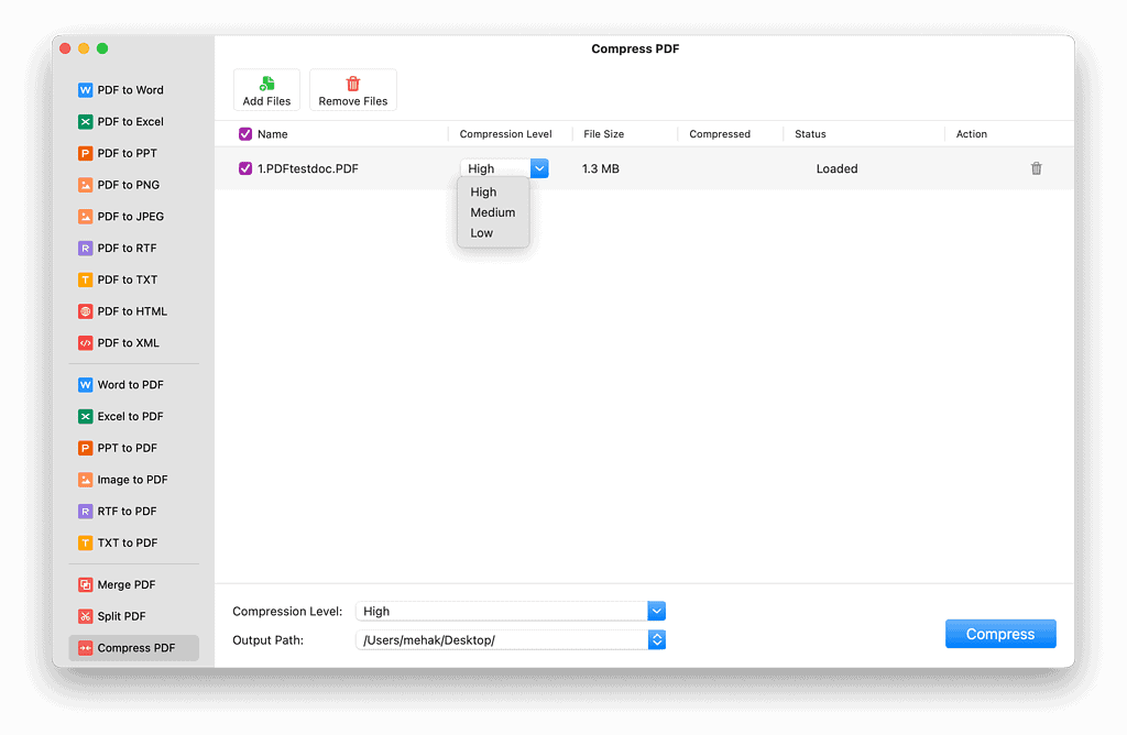 Screenshot showing how to compress PDF in PDFgear