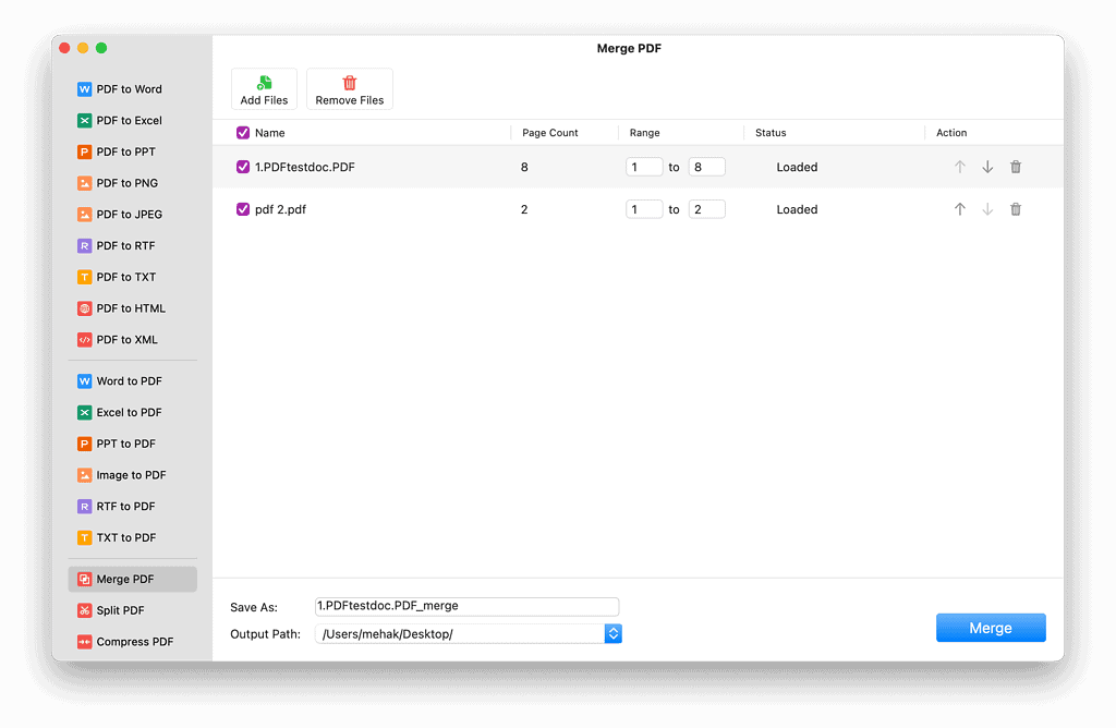 Screenshot showing how to merge files in PDFgear