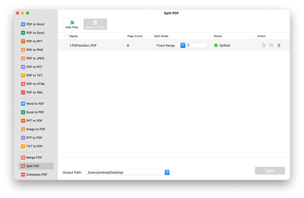 Screenshot showing how to split PDF in PDFgear