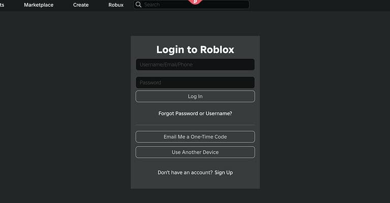 Image of the Roblox log-in page