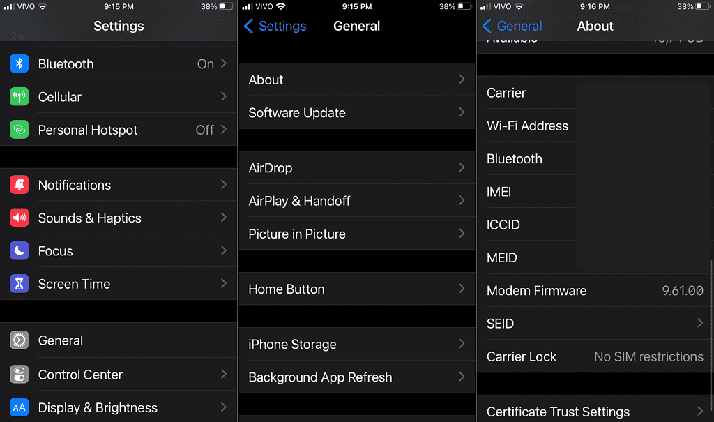 iPhone iOS 15 carrier information menu on the settings app