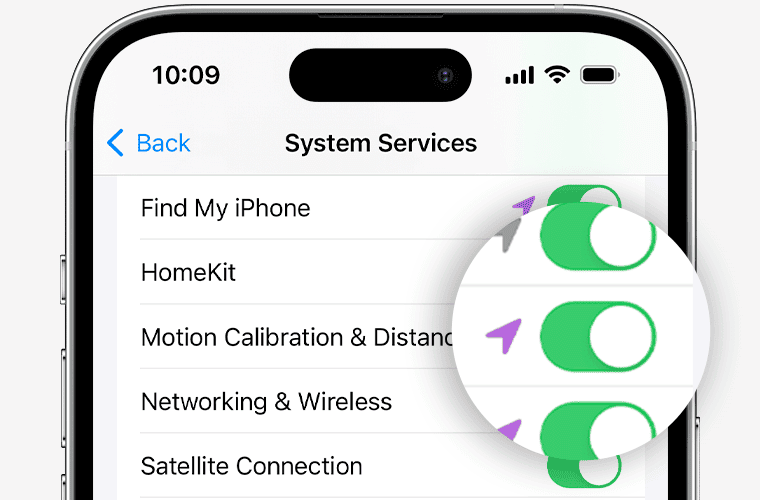 iPhone iOS Location Services System settings motion calibration and distance option