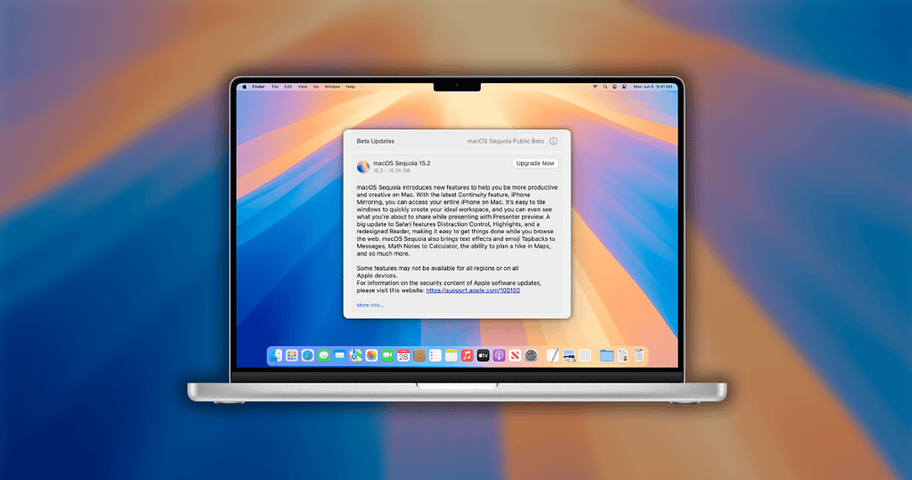 macOS Sequoia 15.2 RC update dialog mockup