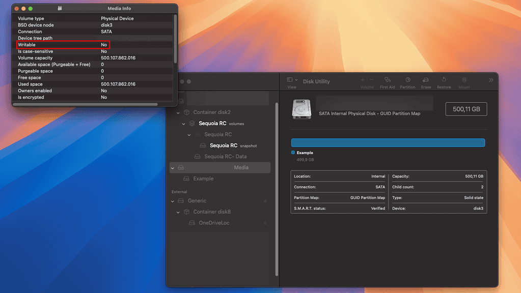 macOS Sequoia Disk Utility showing a read-only NTFS disk