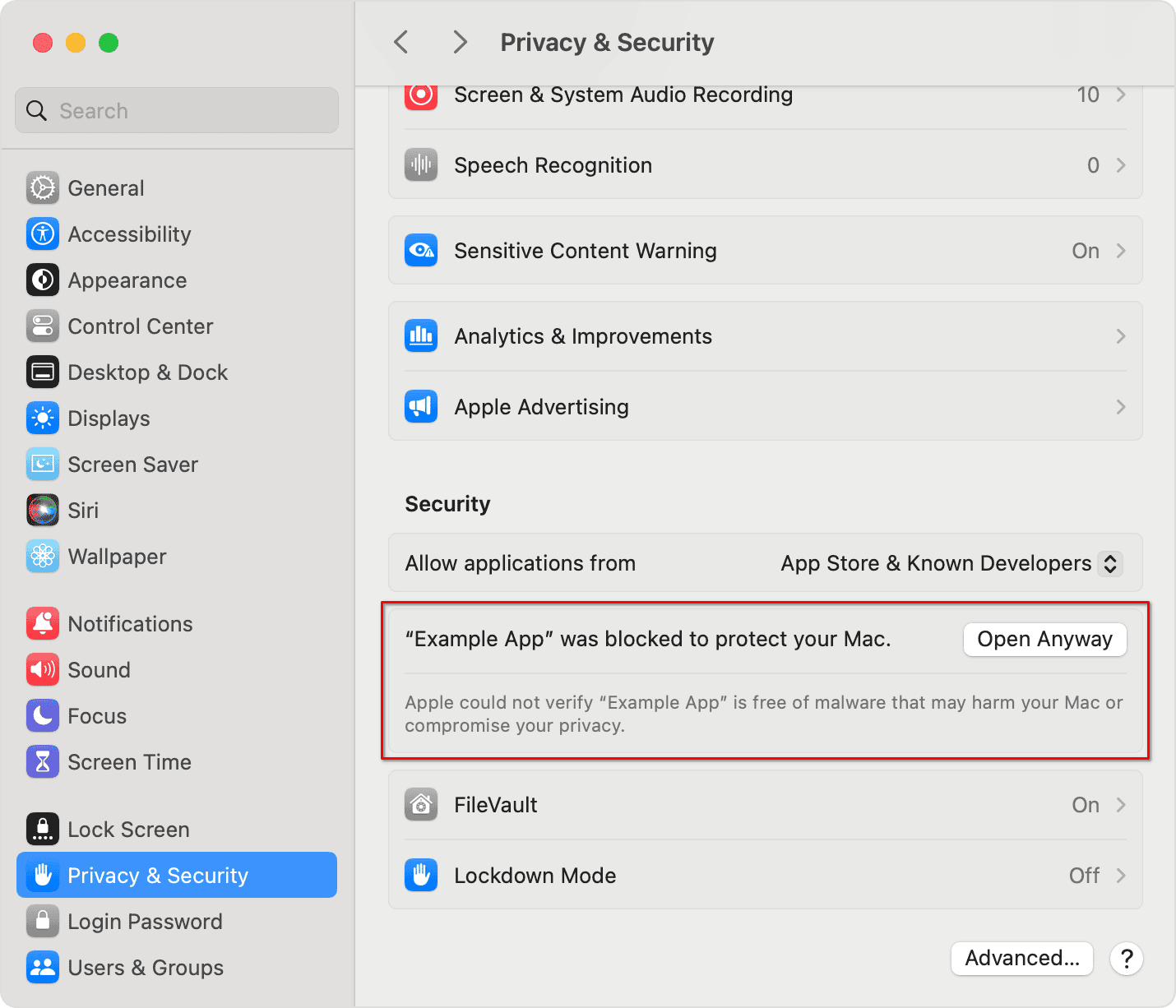 macOS Sequoia System Settings Privacy Security Open App Anyway