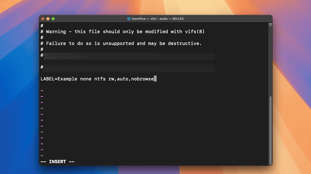 macOS Sequoia Terminal showing the commands to mount NTFS drives read-write