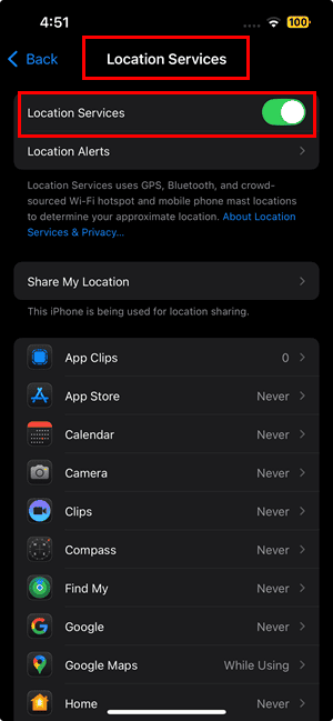 Location Services Off
