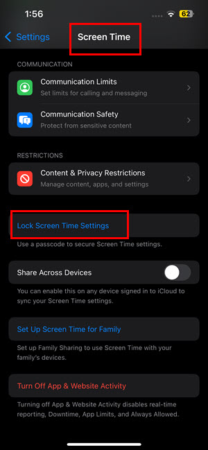 Lock Screen Time Settings