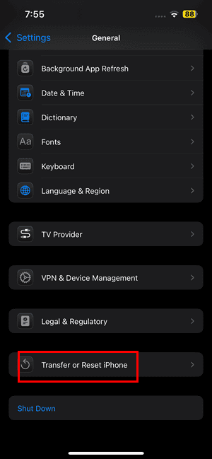 Transfer or Reset iPhone
