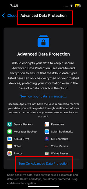 Turn On Advanced Data Protection