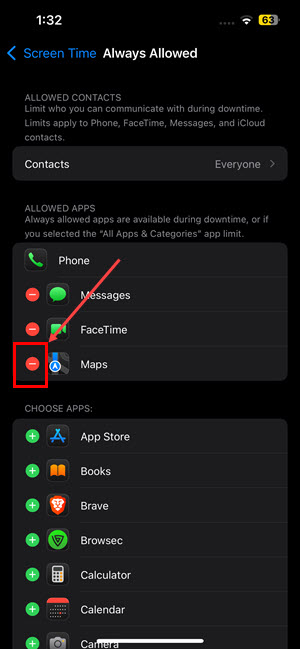 remove app from allowed apps