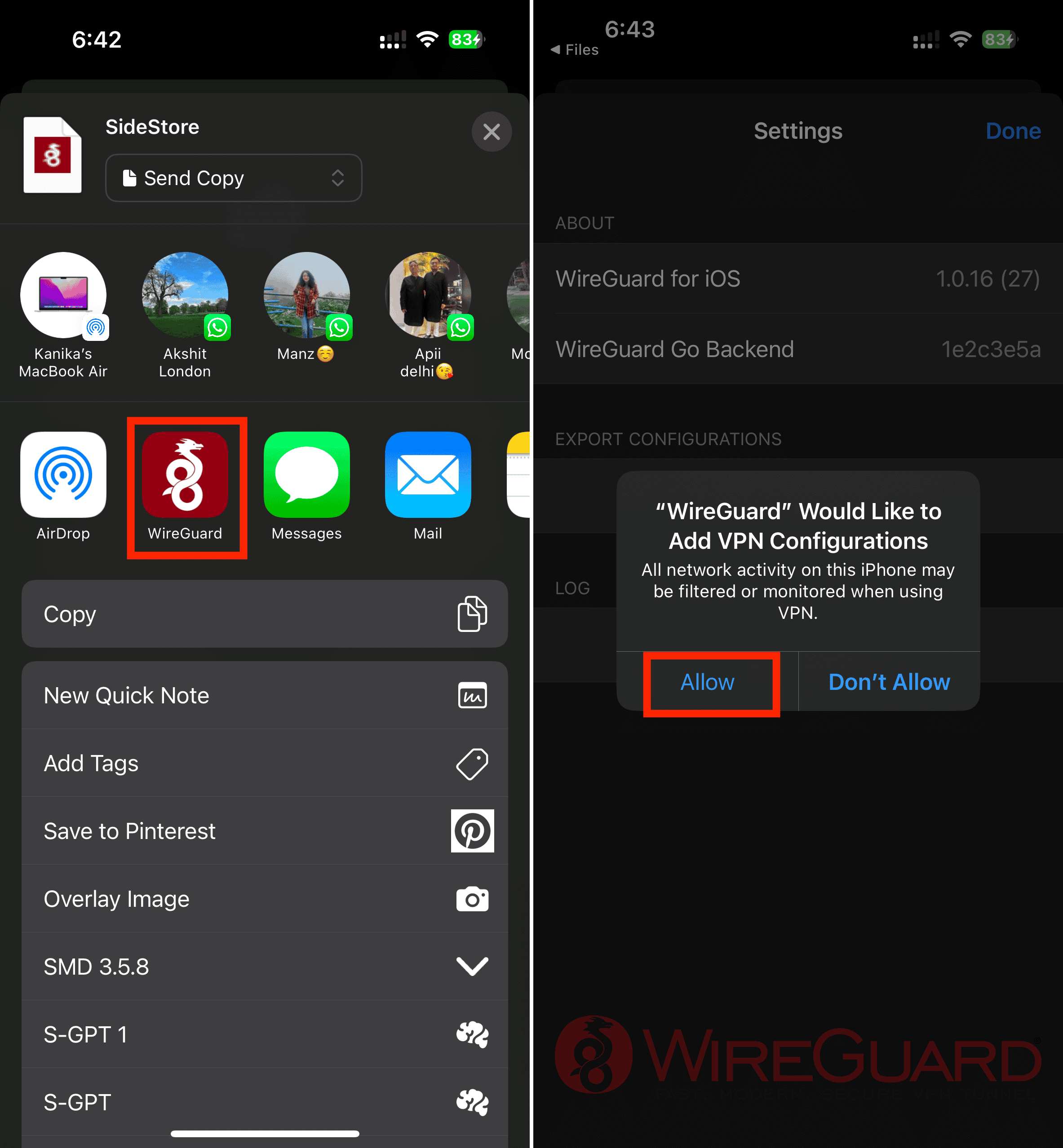 Enable WireGuard to add VPN configurations