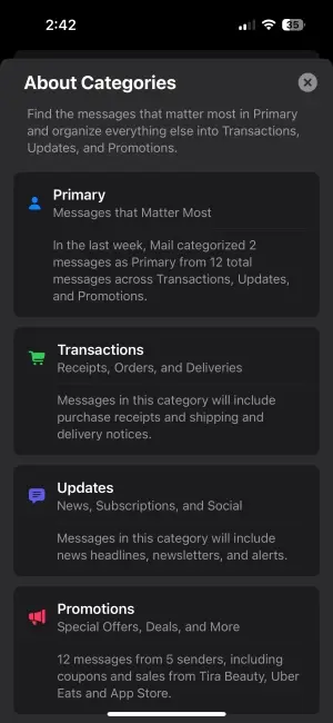 Apple Mail Categories