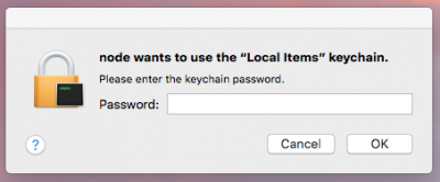 Node wants to use the local items keychain virus